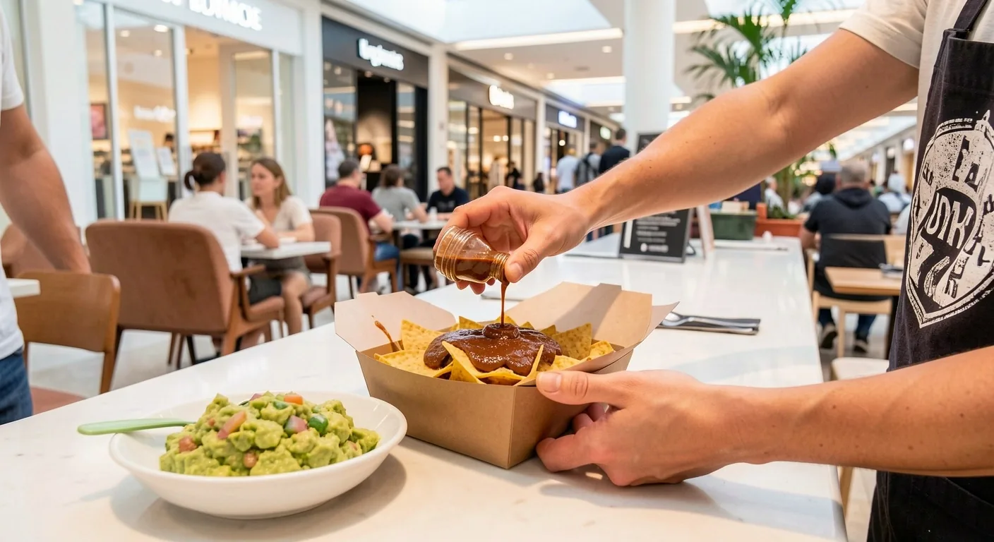 Mexican takeaway spread on a steel kitchen pass